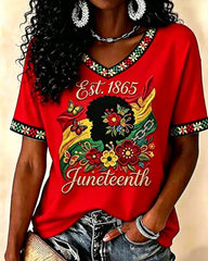 Juneteenth History Culture Print V-neck Short Sleeve Tshirt