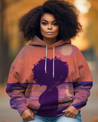 Black Girl Sunset Oil Painting Printed Hoodie