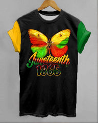 Black Juneteenth Butterfly Contrast Print Crew Neck T-shirt