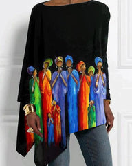 Afro Art Pattern Fashion Print Irregular Ladies Tops