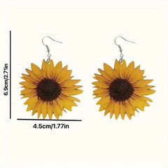 Exaggerated Wooden Sunflower Pattern Earrings