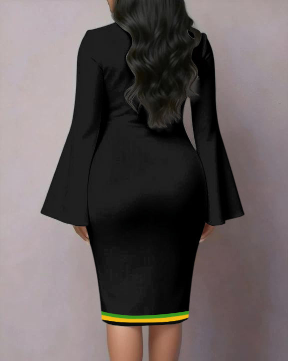 African Geometric Print Flared Sleeves Mini Dresses