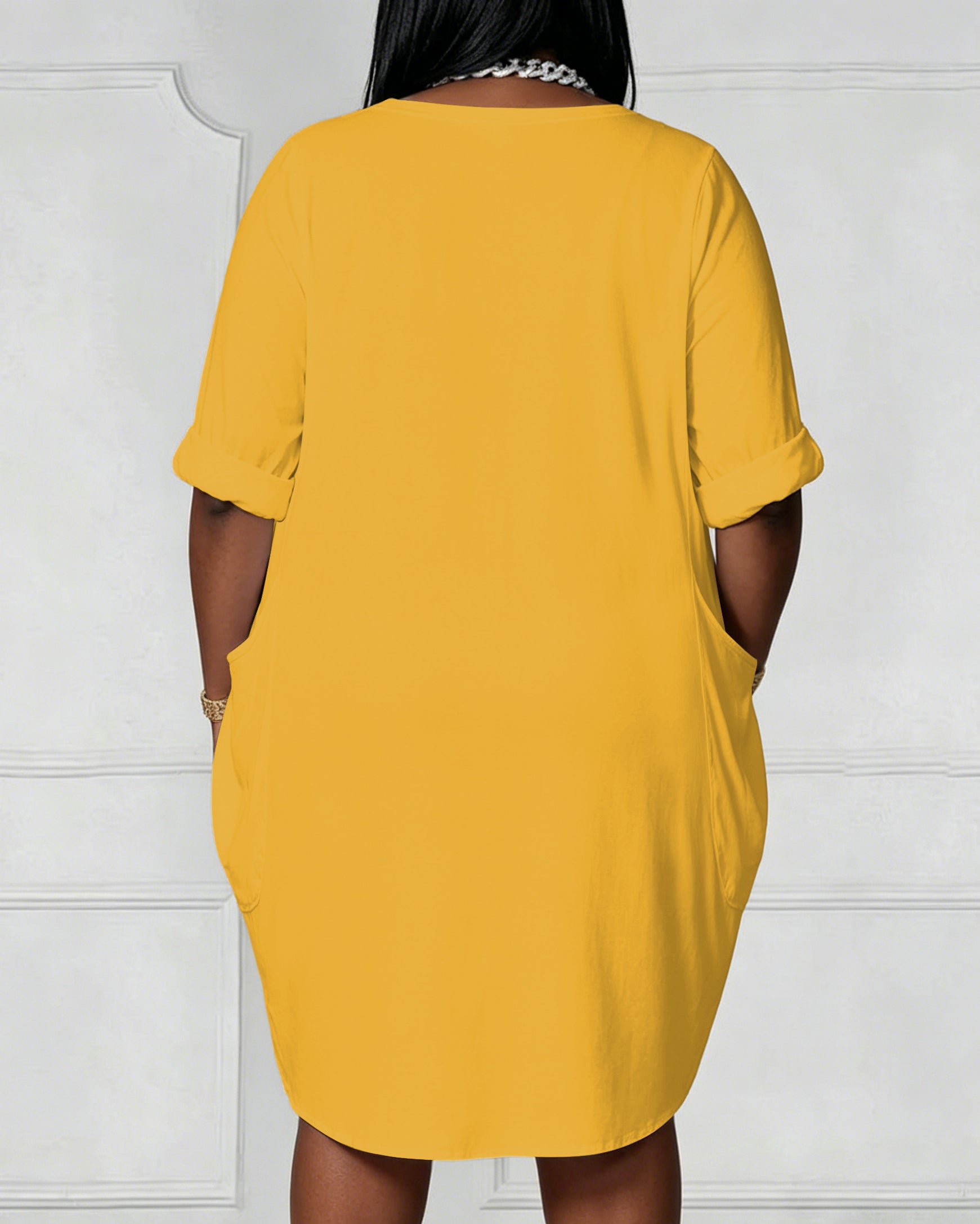 Black culture Ruby Bridges Oversized Round Neck Side Pockets & 3/4 Sleeves Midi Dress