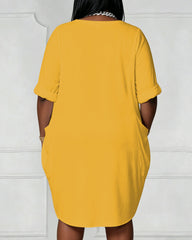 Black culture Ruby Bridges Oversized Round Neck Side Pockets & 3/4 Sleeves Midi Dress