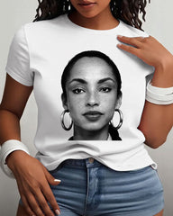 100% Cotton Graphic Sade Adu Heavy Crew Neck Short Sleeve Tshirt