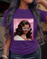 100% Cotton Queen Cartoon Print Crew Neck Short Sleeve Tshirt