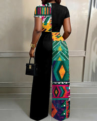 Geometric Pattern Print Patchwork Print High Waist Wide-leg Women's Two-piece Set