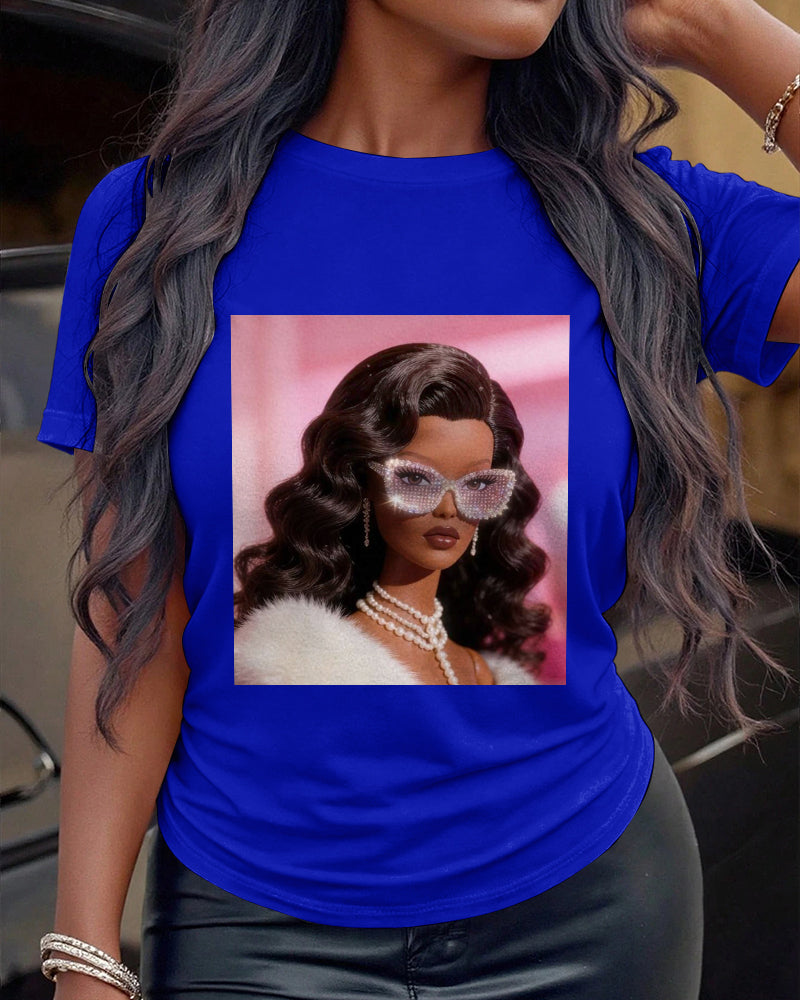 100% Cotton Queen Cartoon Print Crew Neck Short Sleeve Tshirt