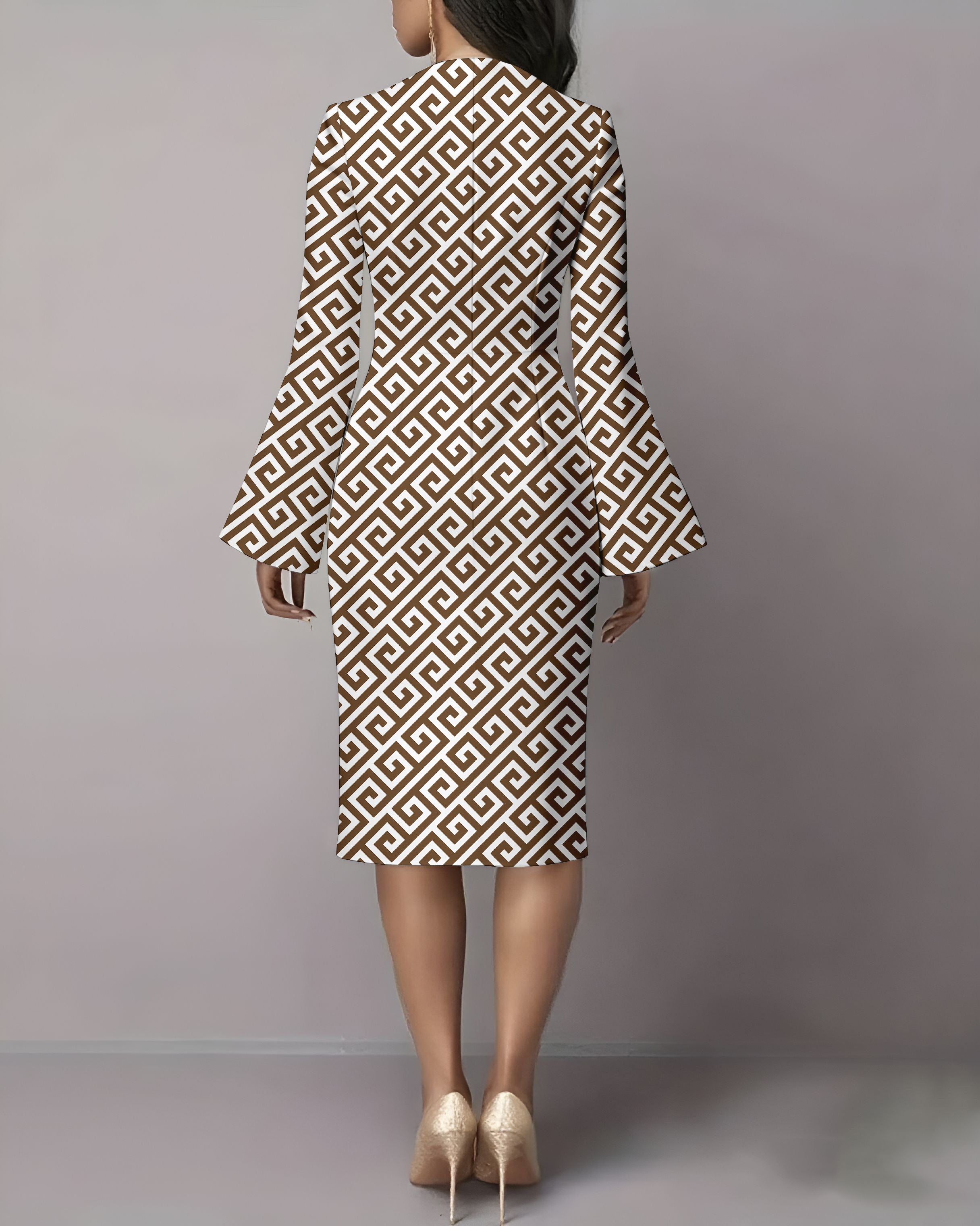 Geometric Curves Flared Sleeves Mini Dresses
