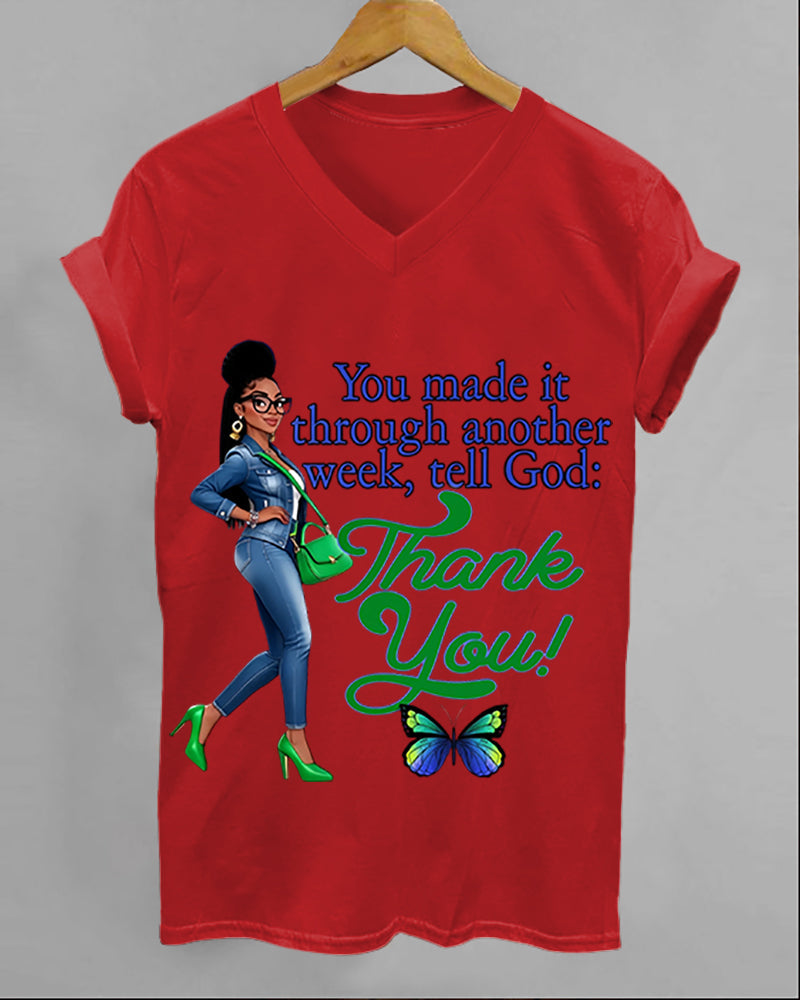 100% Cotton Tell God Thank You V Neck Short Sleeve Tshirt