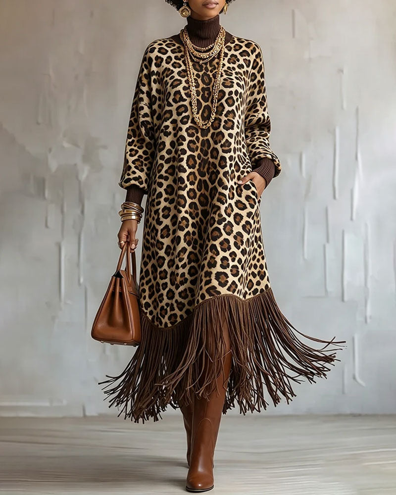 Chic Wild Leopard Fringe Dress