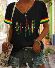 Women's Black History Month Print Casual V-Neck Tee