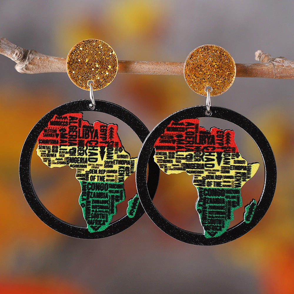 African Style Map Avatar Earrings