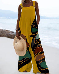 Black Art Minimalist Color Blocking Printed Jumpsuit