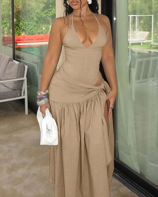 Fashionable and Sexy Backless Lace-up Suit Dress
