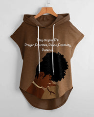 Stay On Your P's Low Hem Drawstring Hooded Tee