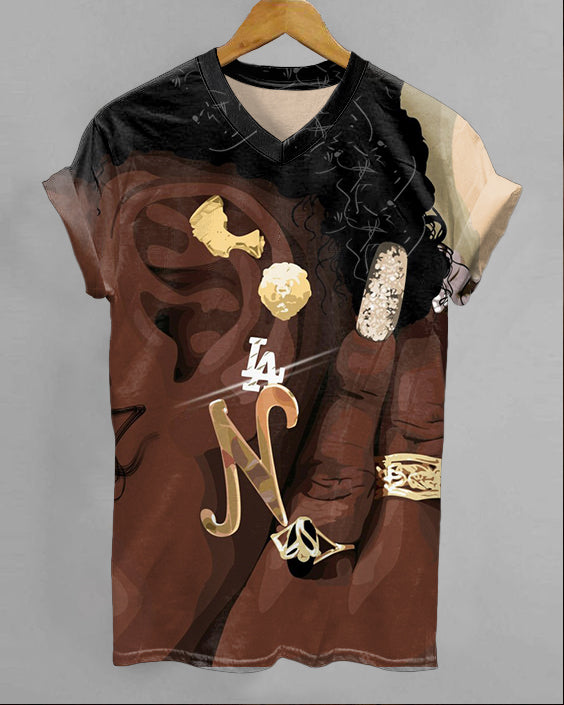 Fashion Black Woman Art V-neck Short Sleeve Tshirt