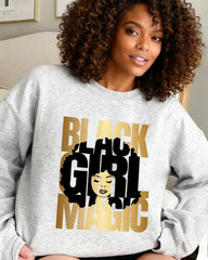 Black Girl Magic Print Crewneck Long Sleeve Sweatshirt