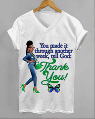100% Cotton Tell God Thank You V Neck Short Sleeve Tshirt