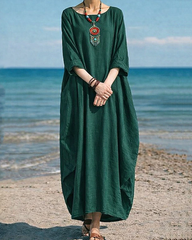 Women's Cotton Linen Maxi Dress Shift Dress
