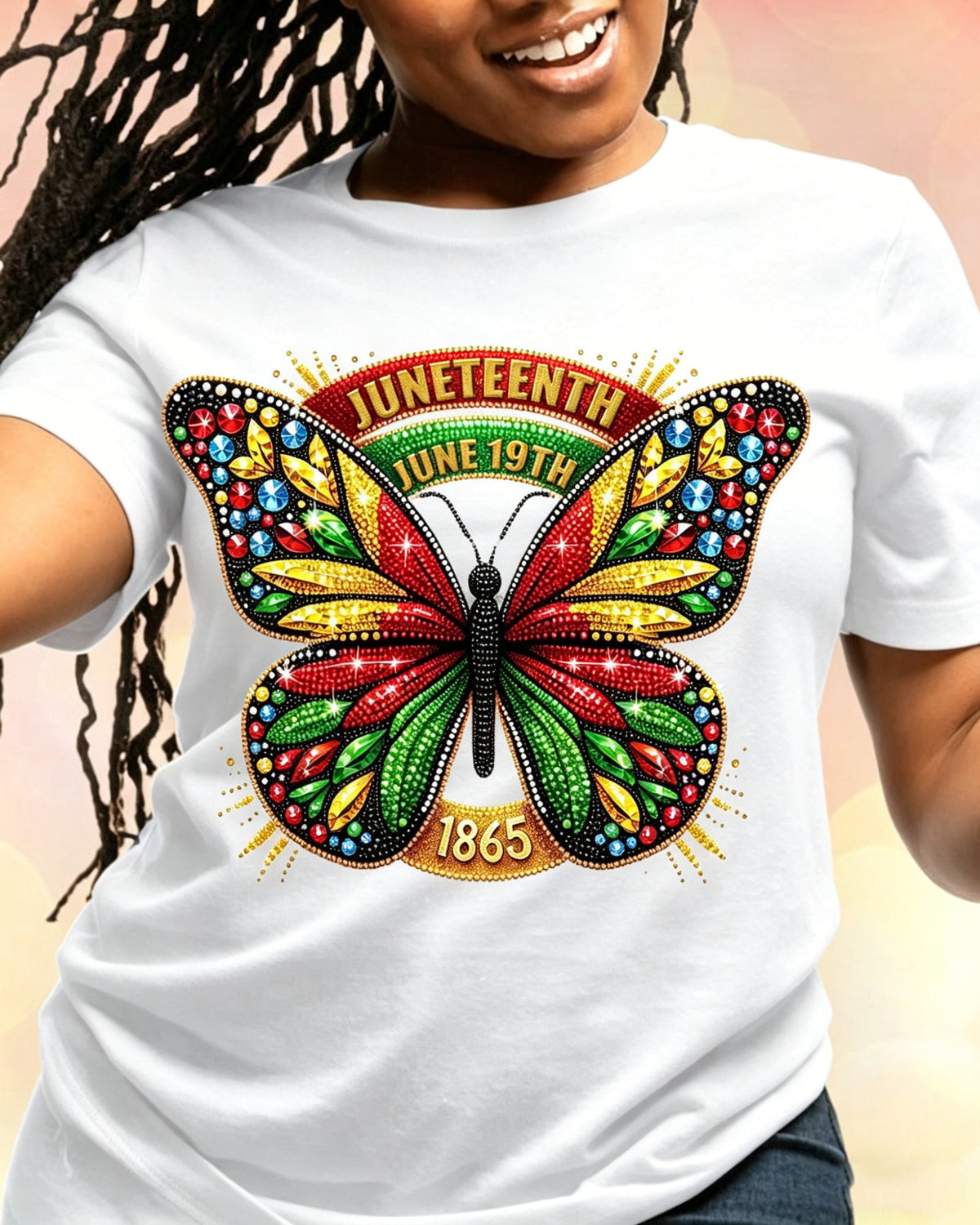 100% Cotton Juneteenth Reggae Diamond Butterfly Crew Neck Short Sleeve Tshirt