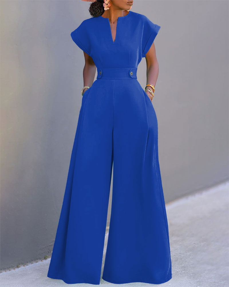 Solid Color Batwing Sleeve Wide Leg Jumpsuit