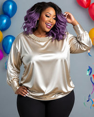 Pearl Collar Satin Blouse Top