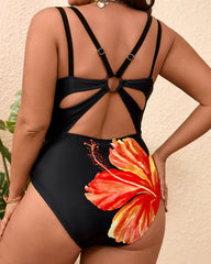 Plus-size Floral Print Sexy Backless Onesie Swimsuit