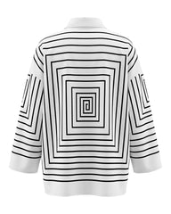 Printed Line Buttoned Loose Long Sleeves Lapel Blouses&Shirts Tops