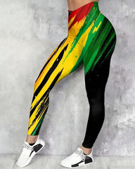 Reggae Graffiti Color Blocking Print High-waisted Fitted Stretchy Leggings