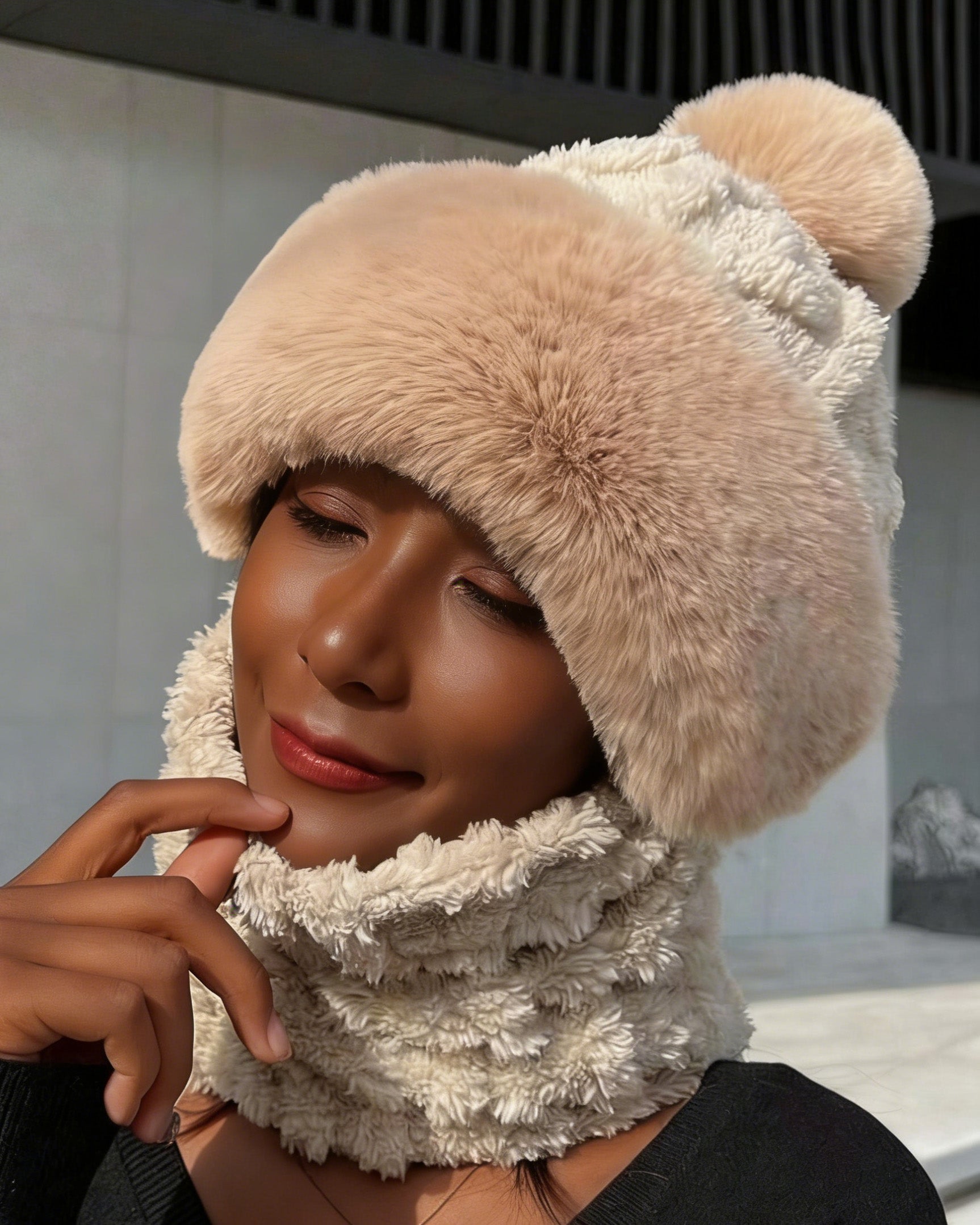 Hat And Scarf One-piece Plus Velvet Padded Windproof Cold-proof Cap