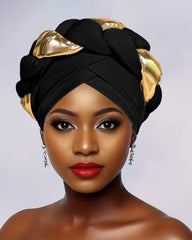 Elegant Pre-Tied Boho Turban Cap with Golden Accents