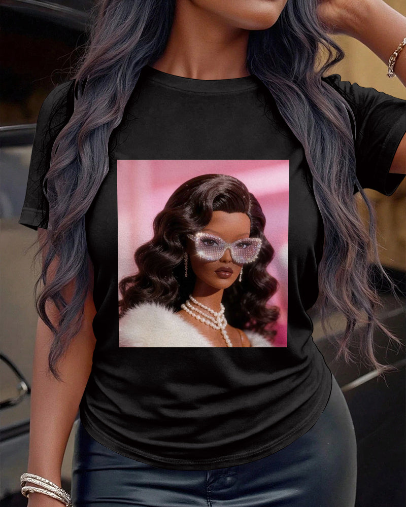 100% Cotton Queen Cartoon Print Crew Neck Short Sleeve Tshirt