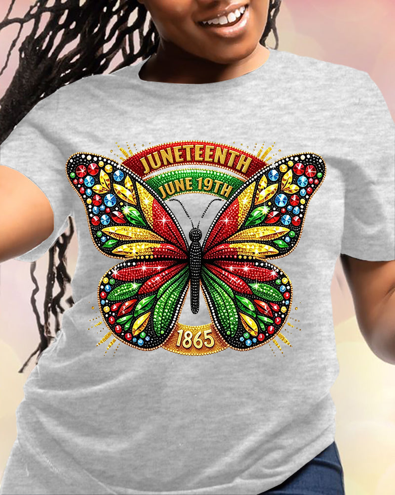 100% Cotton Juneteenth Reggae Diamond Butterfly Crew Neck Short Sleeve Tshirt
