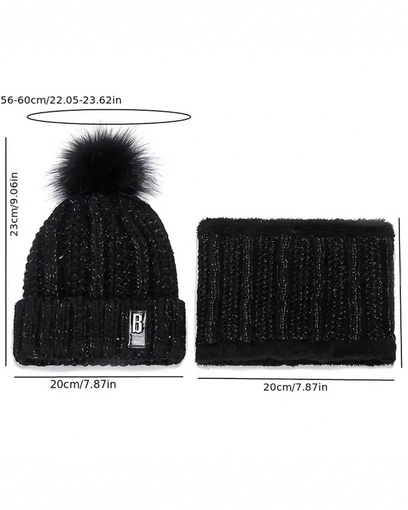 2pcs/Set Women Winter Beret Hat And Pom Pom Fleece Lined Neck Warmer Scarf Set