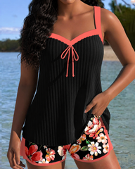 Bohemian Floral Ribbed Stretch Short Bikini Set
