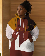 Abstract Human Face Long Sleeve Hoodie Two Pieces Set