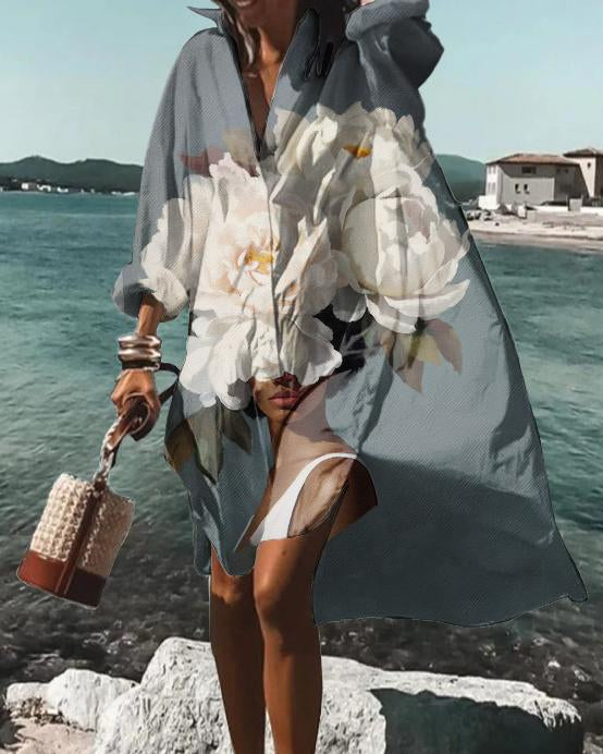 Black Girl Floral Art Loose Long Sleeve Shirt Dress