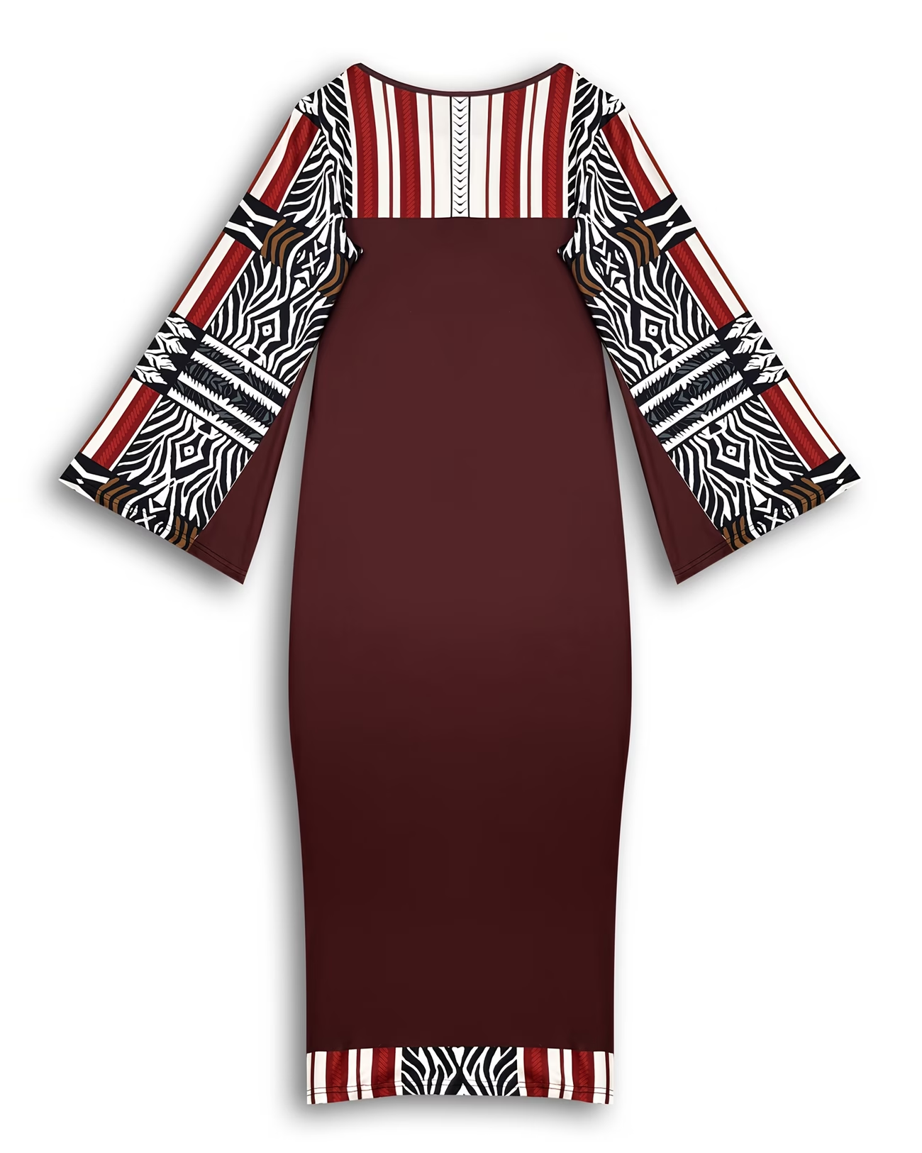Geometric Totem Splicing Round Neck Bell Sleeve Bodycon Long Dress