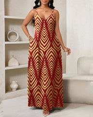 Bohemian Stripes Print Pocket Maxi Dress