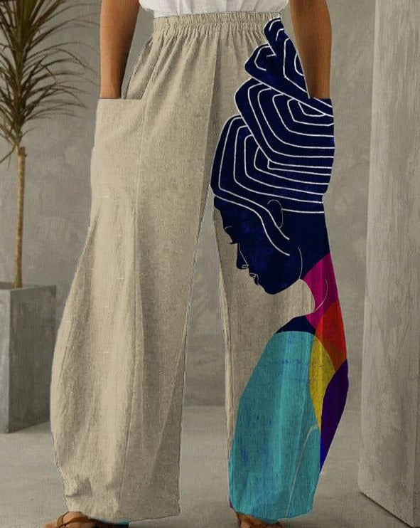 Artistic personality black girl fashion printed casual trousers