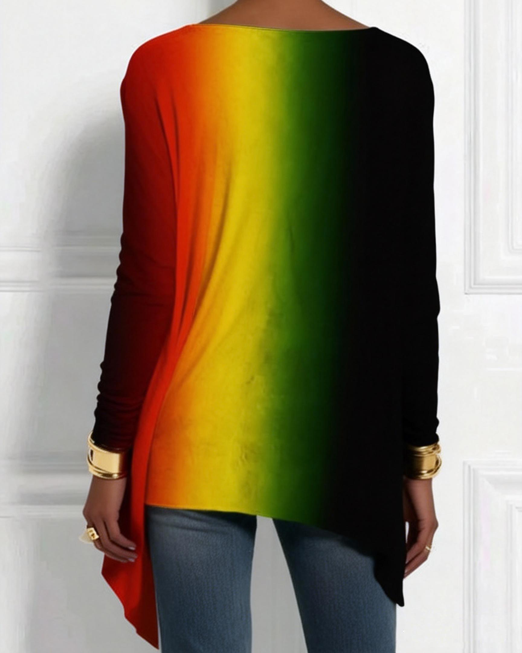 Black Pride Gradient Bat Sleeve Irregular T Shirt