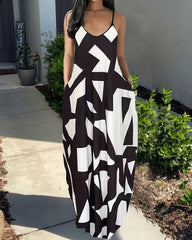 Sling Black Diagonal Stripes Maxi Dress