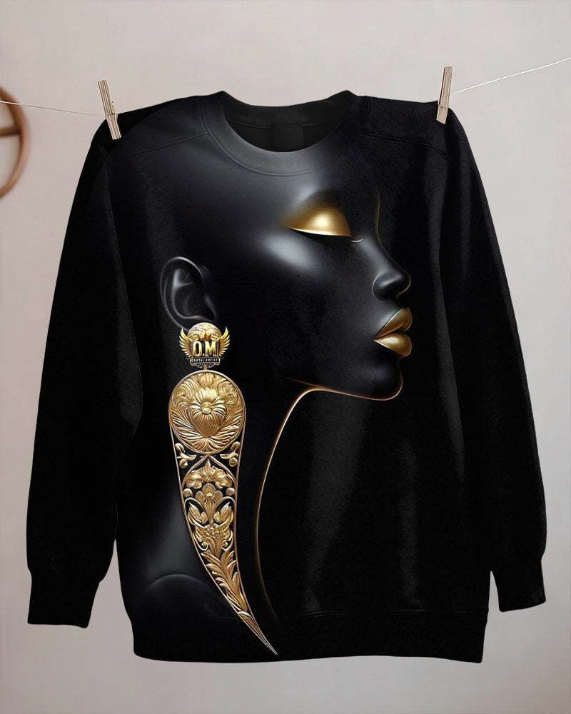 Black Woman with Golden Lips Crewneck Long Sleeve Sweatshirt