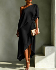 Off-shoulder Elegance Drape Midi Dress