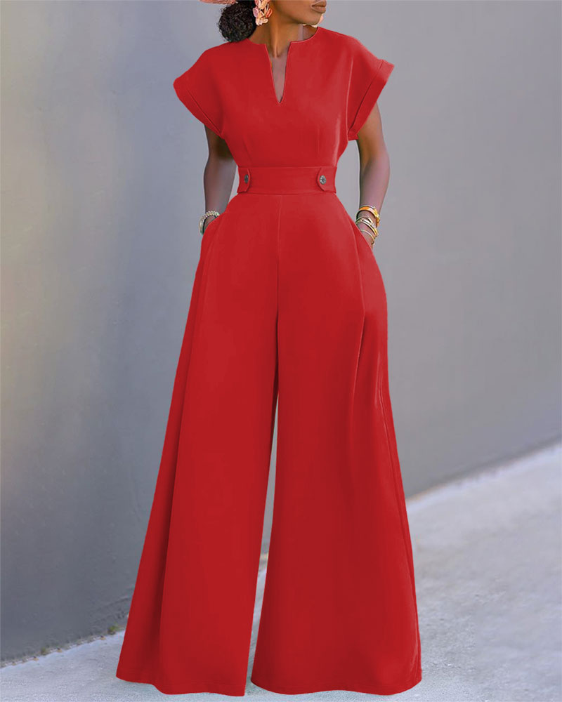 Solid Color Batwing Sleeve Wide Leg Jumpsuit