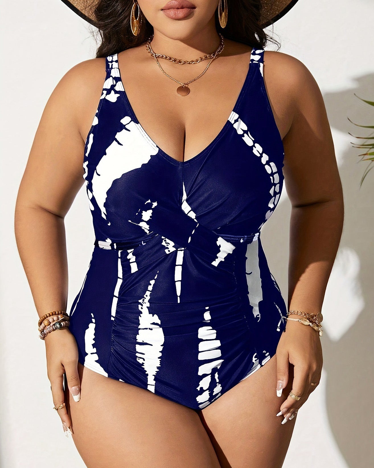 Plus Size Tie-Dye V-Neck One-Piece Swimsuit