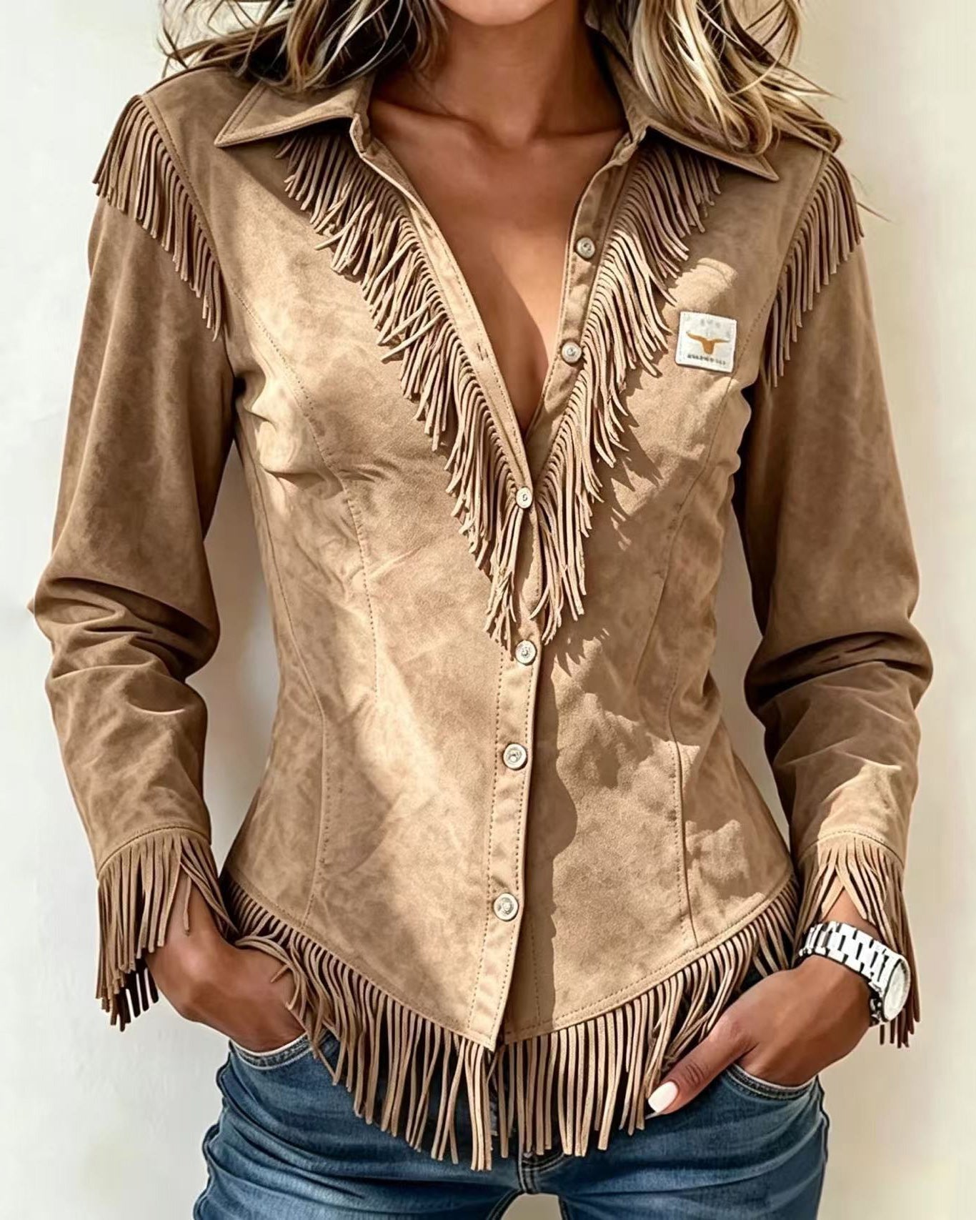 Western Cowboy Style Fringed Long-sleeved Shirt