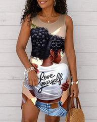 Love Yourself Round Neck Sleeveless Mini Casual Dress