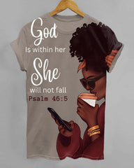 God Is Within Her Print Crew Neck Short Sleeve T-Shirt